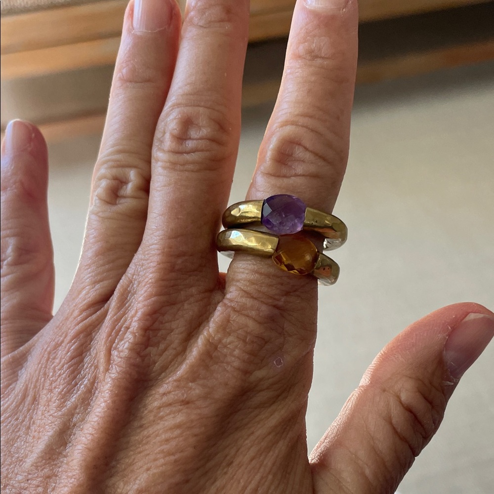 Brass Rings with Purple and Yellow Stones